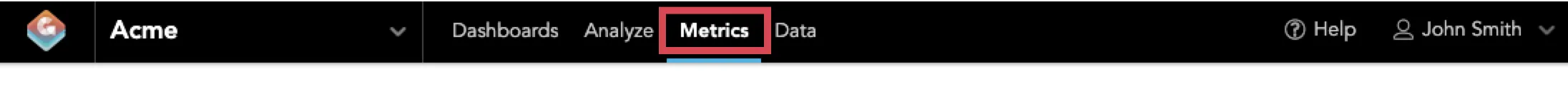 Metrics tab selected in the main navigation bar at the top of the screen.