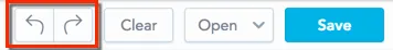Top toolbar showing undo and redo buttons located to the left of the Clear, Open, and Save buttons.