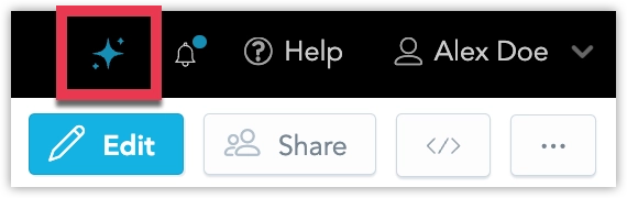 Screenshot of the top right portion of a workspace, highlighting the AI assistant button.