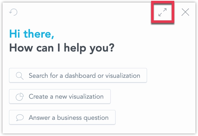Close up screenshot of the assistant highlighting the expand button in top right corner of the assistant.