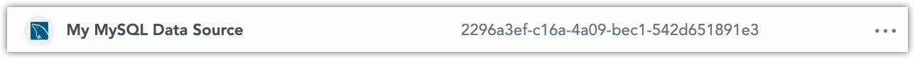 The list of data sources displaying the newly created MySQL data source, including its name and unique ID.