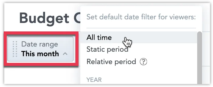 Date range filter set to This Month with the dropdown showing other options like All Time.