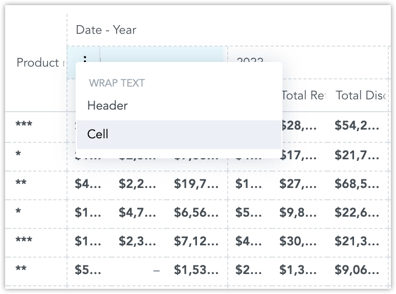 Context menu for text wrapping.