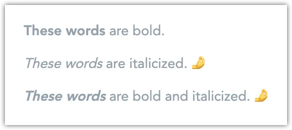 Rich Text block showing examples of bold, italic, and bold-italic text formatting.