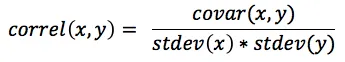 Mathematical formula for the correlation coefficient using the ratio of covariance to the product of standard deviations.