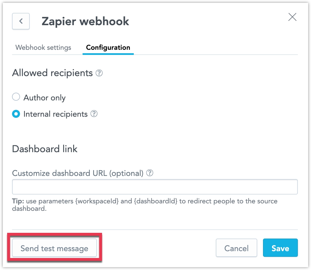 The Test connection button highlighted in the bottom left corner of the Create destination dialog.