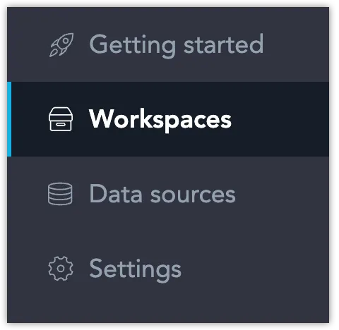 The left sidebar with the Workspaces tab selected.